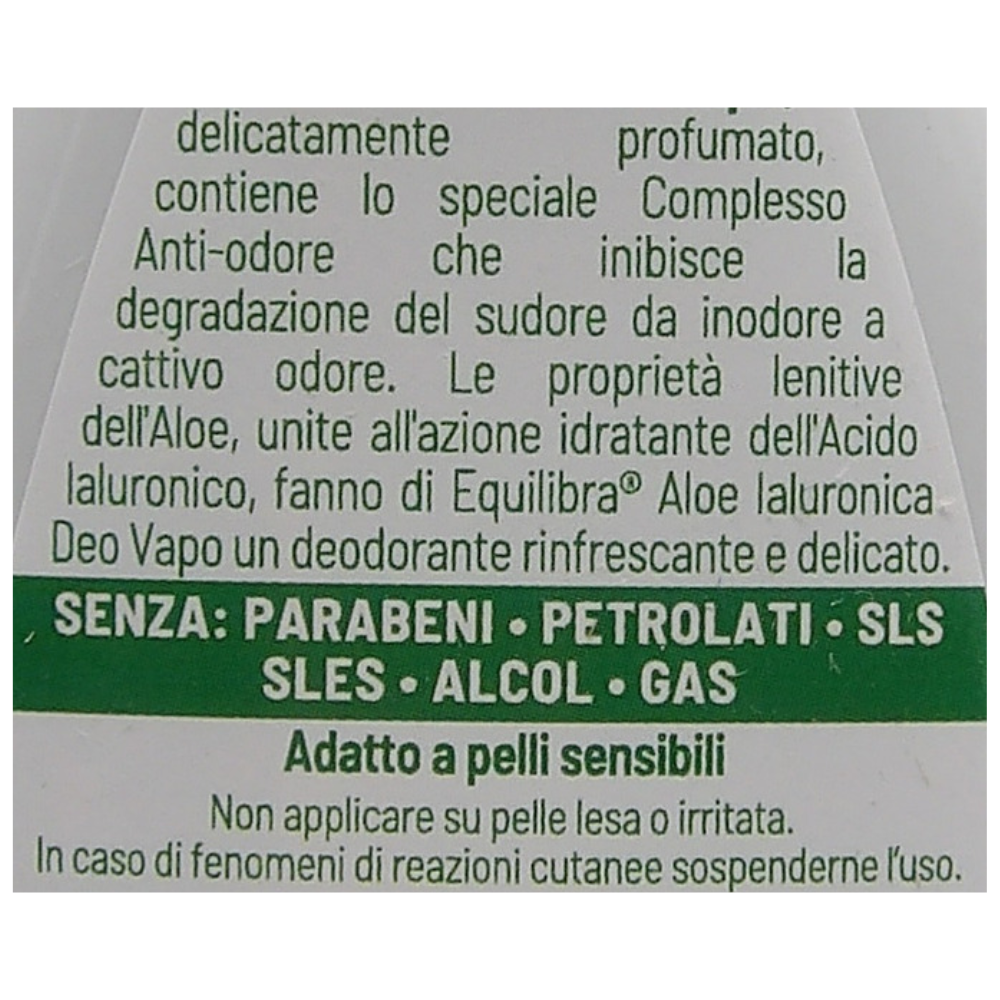 EQUILIBRA Deo-Vapo ALOE IALURONICA, Antiodorante Freschezza Spray. Senza Alcol, Gas, Parabeni, Sls e Sles. Adatto a Pelli Sensibile 75ml