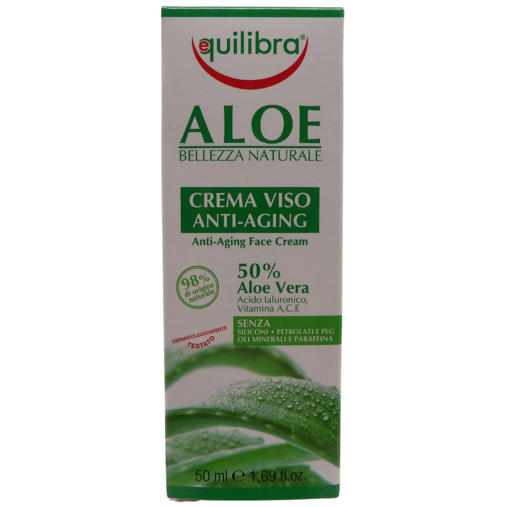 EQUILIBRA Crema Viso ALOE Anti-Aging, Texture Morbida e Setosa Che Si Assorbe Perfettamente, Senza Ungere. Utile Nella Prevenzione e Trattamento Delle Rughe 50ml