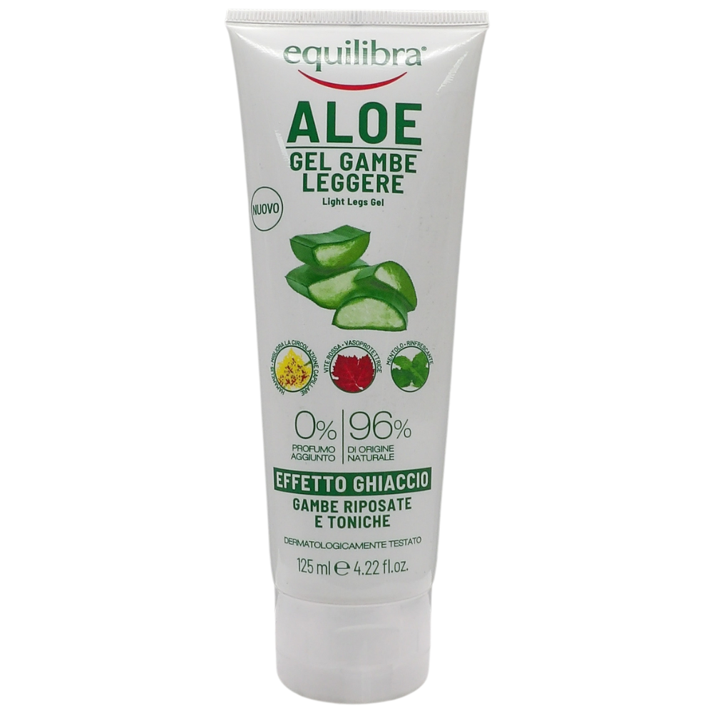 EQUILIBRA Corpo, Aloe Gambe Leggere Gel, Gel Fresco a Base di Aloe Vera e Aloe 3+, Effetto Ghiaccio, Favorisce Circolazione Gambe Con Stress del Microcircolo, Dona Sollievo e Benessere, 125 ml