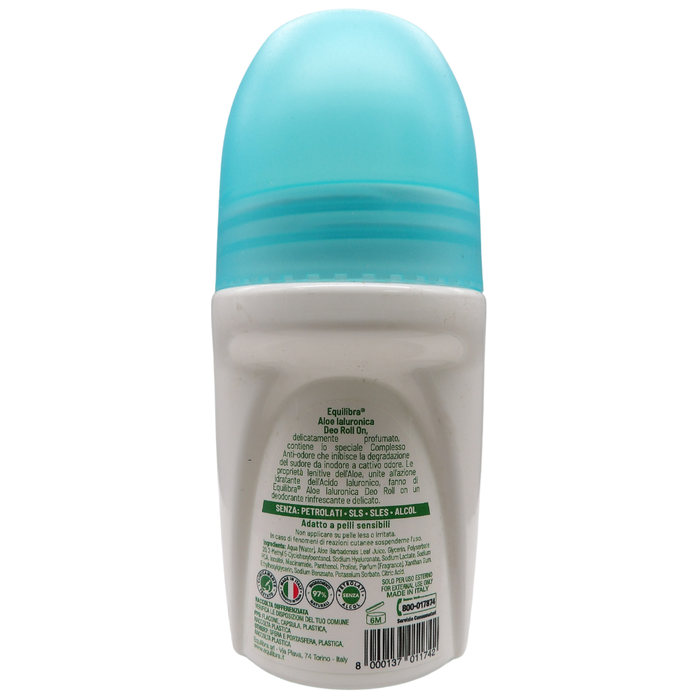 EQUILIBRA Deo-Roll On ALOE IALURONICA, Deodorante FRESCO. Con Aloe Vera e Acido Ialuronico. Adatto Per Pelli Sensibili
