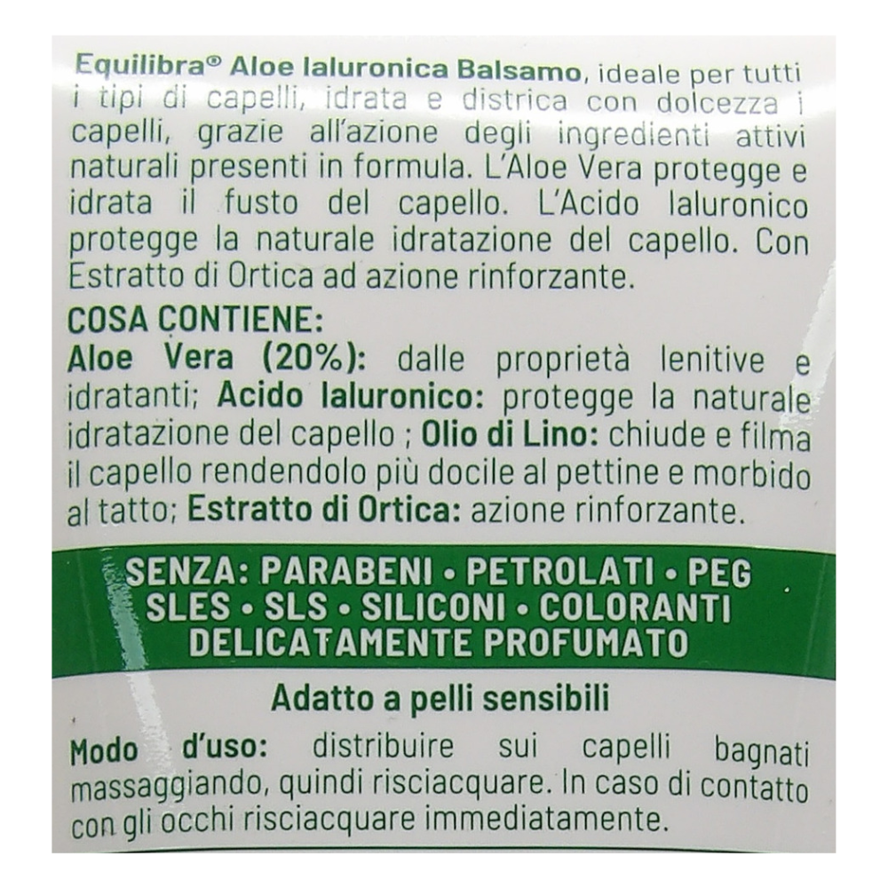 EQUILIBRA Balsamo Idratante ALOE, Con Aloe Vera 20% e Estratto Di Foglia di Ortica. Per Tutti i Tipi Di Capelli 200ml