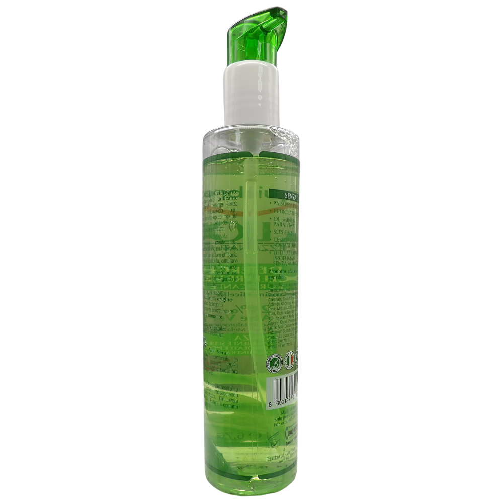 EQUILIBRA  Viso, Aloe Gel Detergente Micellare Viso, Gel Detergente Viso a Base di Aloe Vera per Pelli Sensibili, Struccante, Rimuove Residui di Make-up e Impurità, Idratante e Tonificante, 200