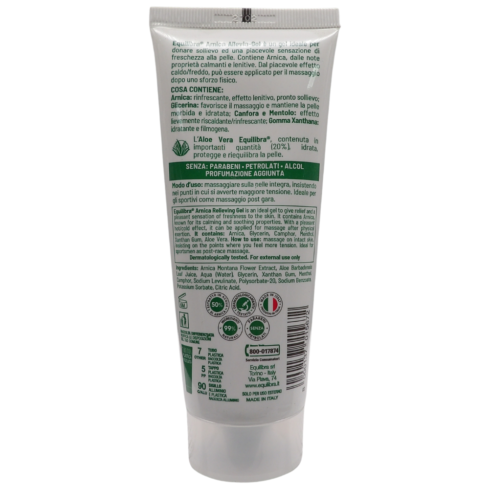 EQUILIBRA Gel ARNICA Azione Alleviante, Ideale Per Donare Sollievo Ed Una Piacevole Sensazione Di Freschezza Alla Pelle. Dalle Proprietà Calmanti e Lenitive 100ml
