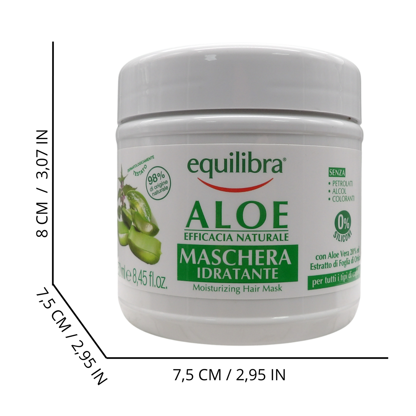 EQUILIBRA Aloe Maschera Idratante per tutti i tipi di capelli, 250 ml