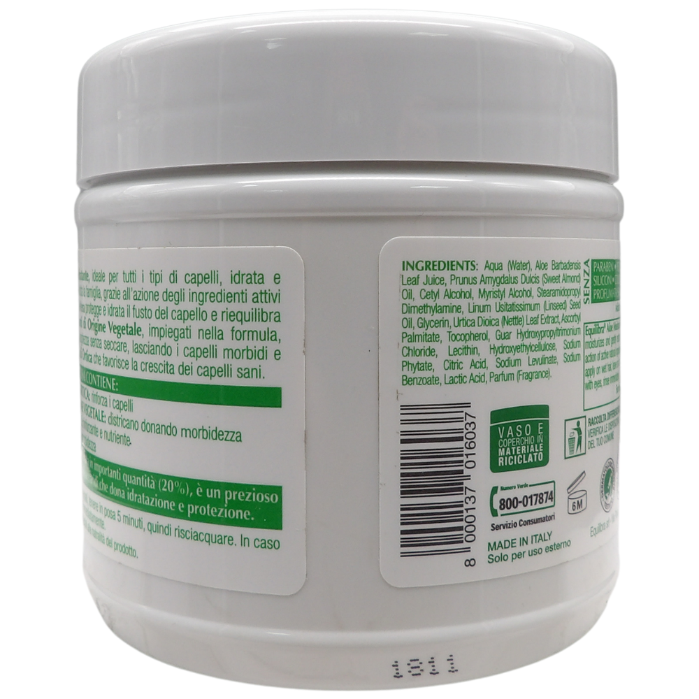 EQUILIBRA Aloe Maschera Idratante per tutti i tipi di capelli, 250 ml