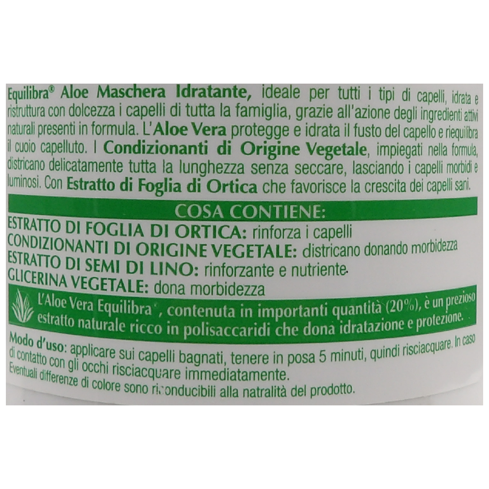 EQUILIBRA Aloe Maschera Idratante per tutti i tipi di capelli, 250 ml