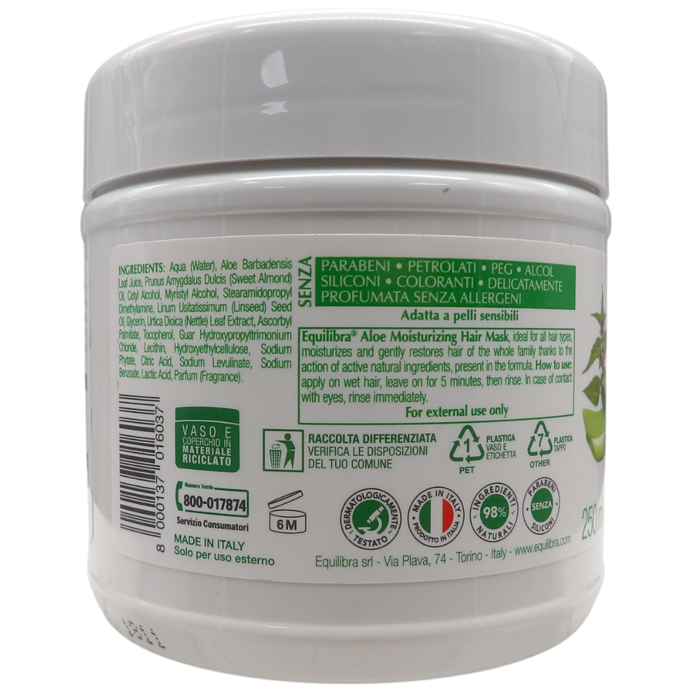 EQUILIBRA Aloe Maschera Idratante per tutti i tipi di capelli, 250 ml