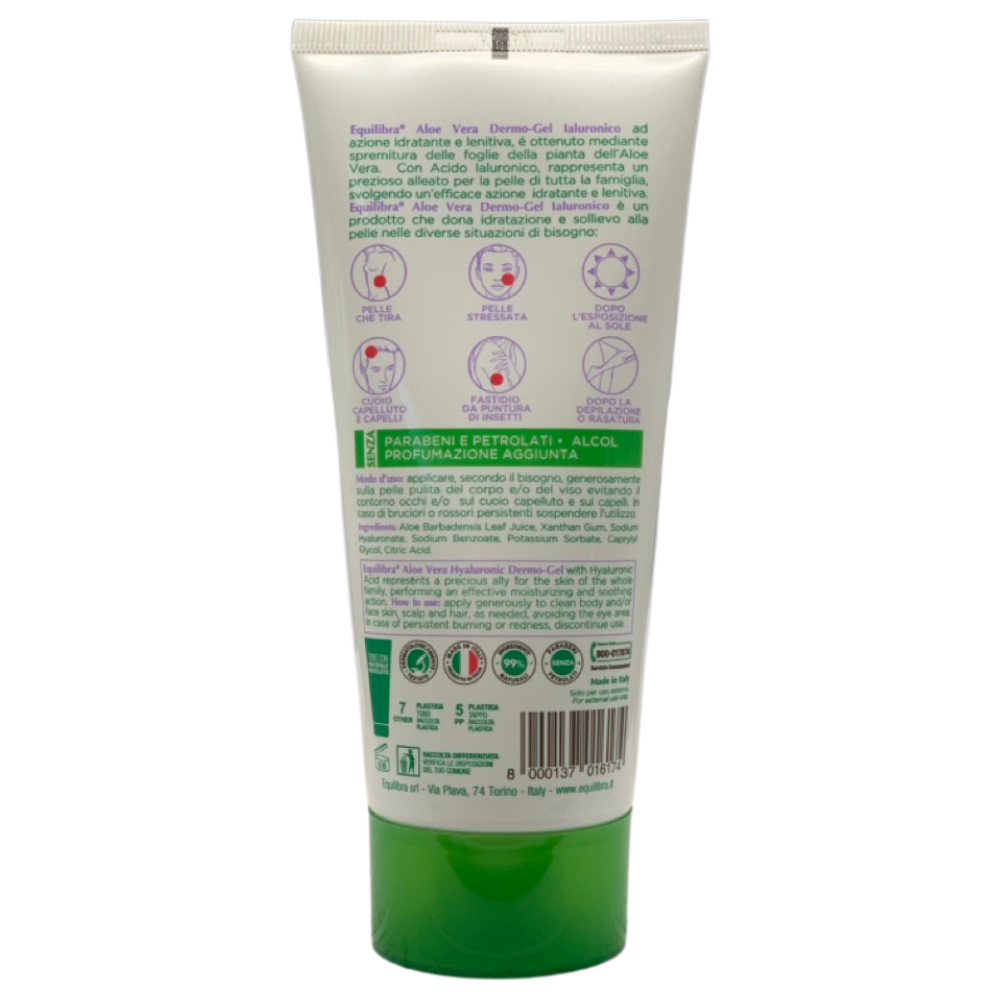 EQUILIBRA Dermo-Gel IALURONICO Idratante e Lenitivo, Con 97% Di Aloe Vera e Acido Ialuronico. Senza Petrolati e Profumazione Aggiunta 150ml