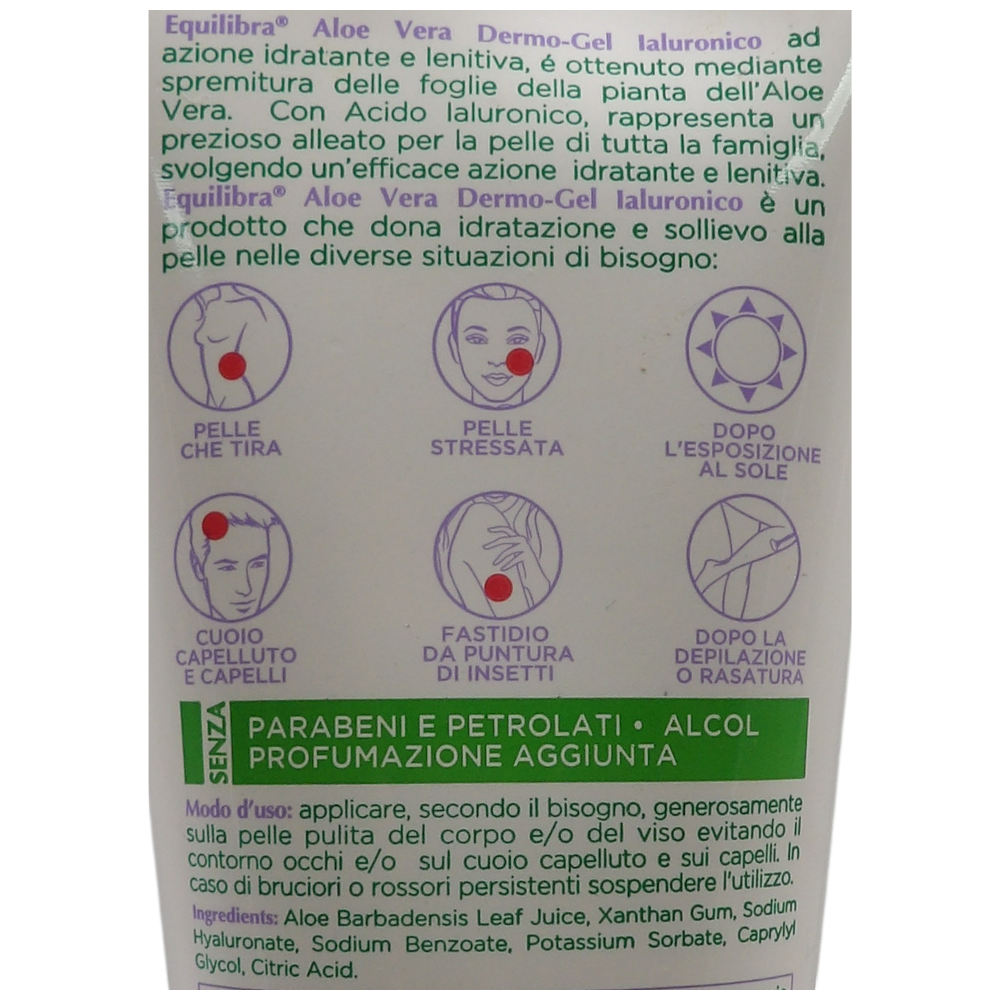 EQUILIBRA Dermo-Gel IALURONICO Idratante e Lenitivo, Con 97% Di Aloe Vera e Acido Ialuronico. Senza Petrolati e Profumazione Aggiunta 150ml