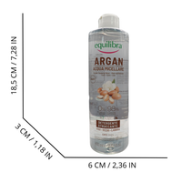 EQUILIBRA  Viso, Argan Acqua Micellare, Struccante Viso e Occhi a Base di Acido Ialuronico e Tensioattivi di Origine Vegetale, Deterge e Strucca con Delicatezza, 400 ml