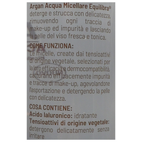 EQUILIBRA  Viso, Argan Acqua Micellare, Struccante Viso e Occhi a Base di Acido Ialuronico e Tensioattivi di Origine Vegetale, Deterge e Strucca con Delicatezza, 400 ml