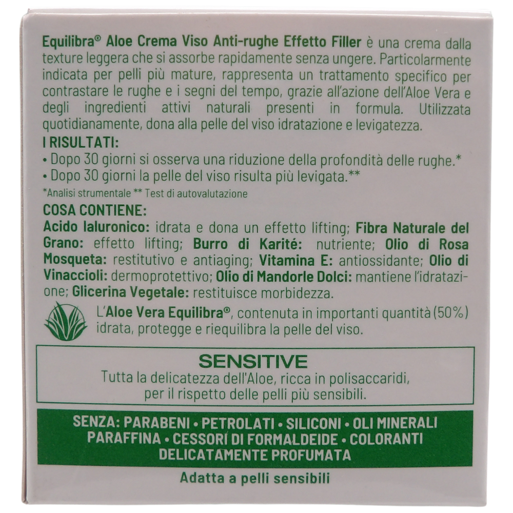 EQUILIBRA, Aloe Ialuronica Crema Viso Anti-Rughe Levigante, con Aloe Vera e Aloe 3+, Acido Ialuronico e Vitamina E, Adatta a Pelli Sensibili, Contrasta i Segni del Tempo, Azione Levigante, 50 ml