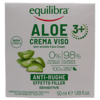 EQUILIBRA, Aloe Ialuronica Crema Viso Anti-Rughe Levigante, con Aloe Vera e Aloe 3+, Acido Ialuronico e Vitamina E, Adatta a Pelli Sensibili, Contrasta i Segni del Tempo, Azione Levigante, 50 ml