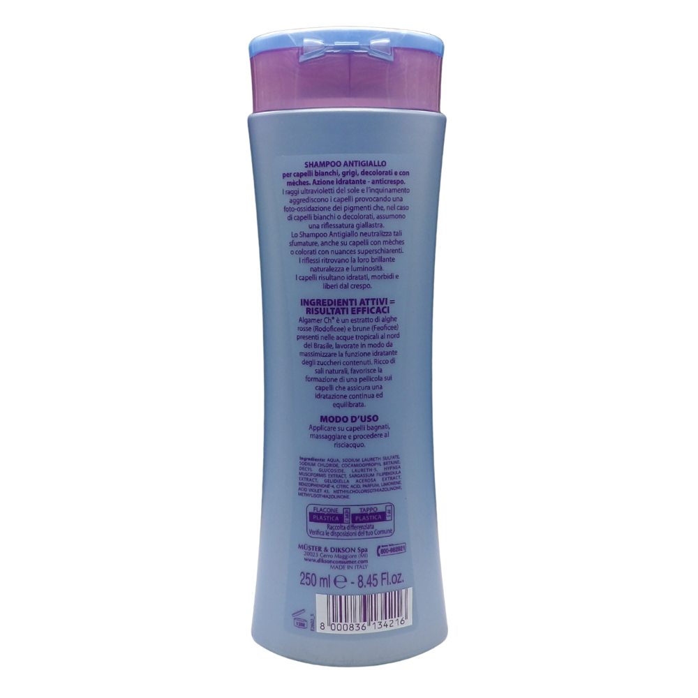 DIKSON Shampoo AG, ANTIGIALLO, Non Colora i Capelli. Neutralizza Le Sfumature Gialle Dei Capelli, Con ALGAMER CH 250ml