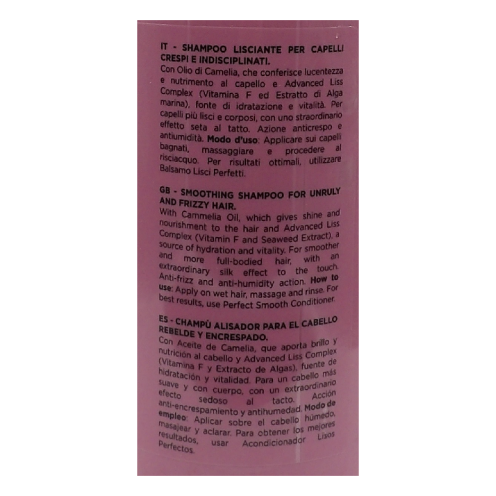 DIKSON Shampoo LISCI PERFETTI, Shampoo Lisciante, Per Capelli Crespi e Idisciplinati. Con Olio Di Camelia e Advanced Liss Complex, Con Acido Ialuronico 500ml (Flacone)