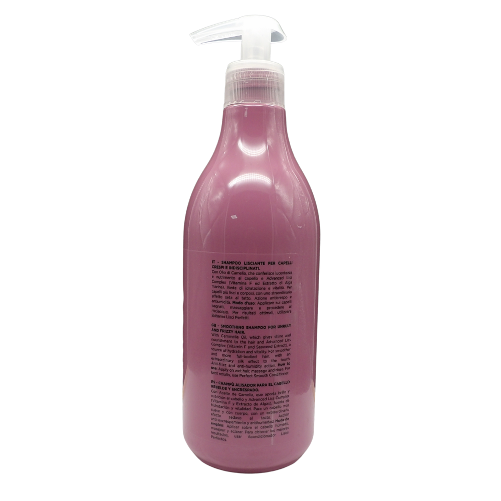 DIKSON Shampoo LISCI PERFETTI, Shampoo Lisciante, Per Capelli Crespi e Idisciplinati. Con Olio Di Camelia e Advanced Liss Complex, Con Acido Ialuronico 500ml (Flacone)