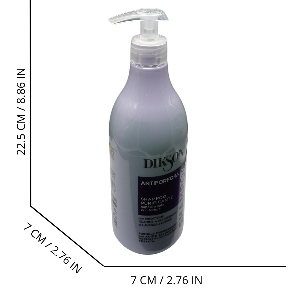 DIKSON Shampoo ANTIFORFORA Purificante, Per Capelli e Cute Con Forfora. Con Piroctone Olamine e Oli Essenziali Di Lavanda e Limone. Con Tappo Dosatore 500ml