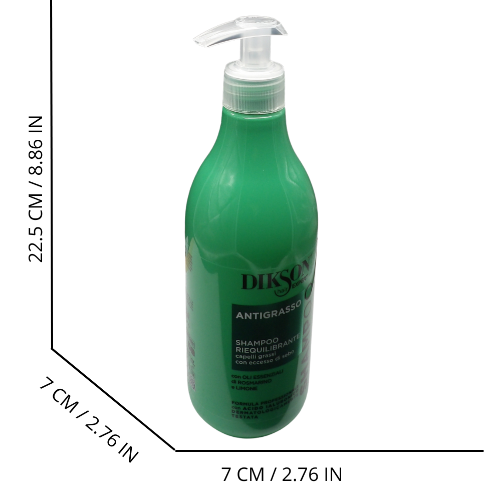 DIKSON Shampoo ANTIGRASSO Riequilibrante, Per Capelli Grassi Con Eccesso Di Sebo. Con Oli Essenziali Di Rosmarino e Limone 500ml
