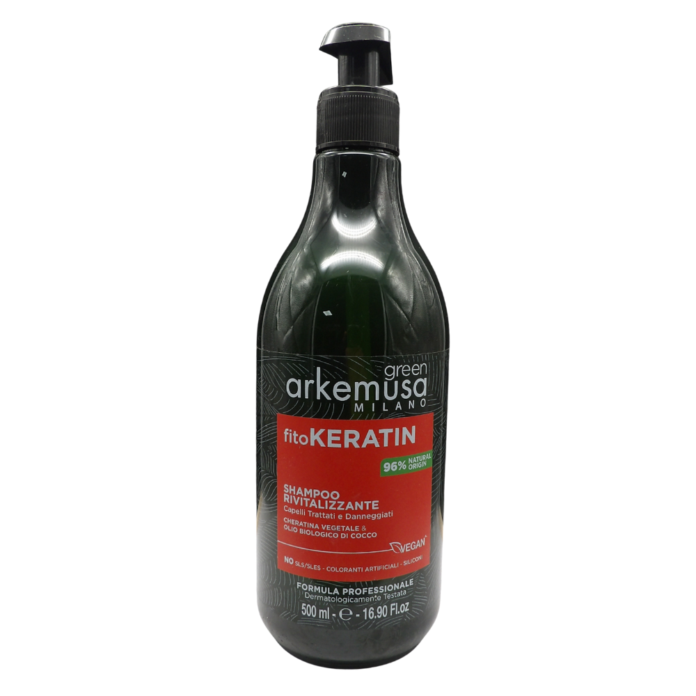 DIKSON Green Fito KERATIN, SHAMPOO RIVITALIZZANTE. Capelli Trattati e Danneggiati. Con Cheratina Vegetale & Olio Biologico Di Cocco. No SLS/SLES, Coloranti Artificiali e Siliconi 500ml