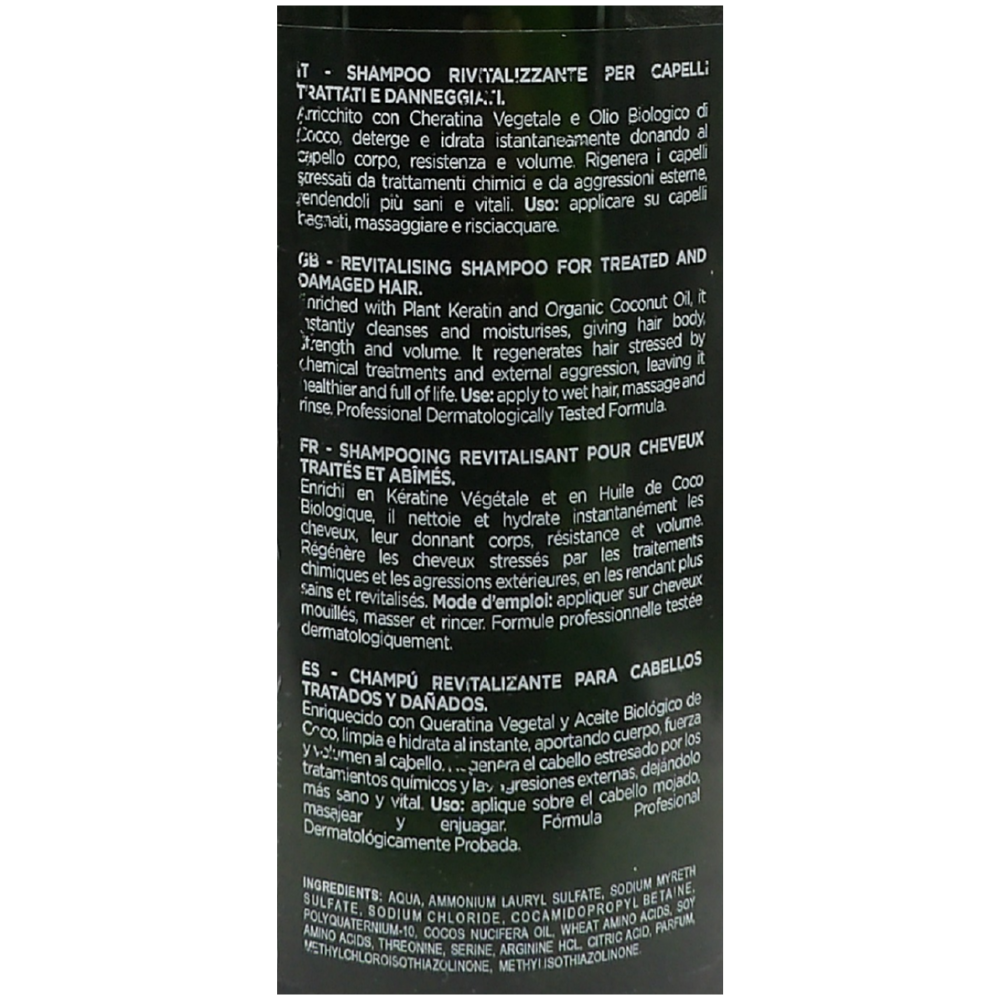 DIKSON Green Fito KERATIN, SHAMPOO RIVITALIZZANTE. Capelli Trattati e Danneggiati. Con Cheratina Vegetale & Olio Biologico Di Cocco. No SLS/SLES, Coloranti Artificiali e Siliconi 500ml