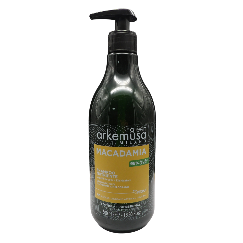 DIKSON Shampoo NUTRIENTE, MACADAMIA, Per Capelli Secchi e Disidratati. Con Oli Biologici Di Macadamia & Melograno. No SLS/SLES, Coloranti Artificiali e Siliconi 500ml