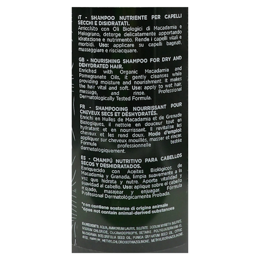 DIKSON Shampoo NUTRIENTE, MACADAMIA, Per Capelli Secchi e Disidratati. Con Oli Biologici Di Macadamia & Melograno. No SLS/SLES, Coloranti Artificiali e Siliconi 500ml