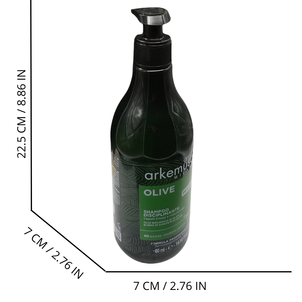 DIKSON Shampoo DISCIPLINANTE, OLIVE, Per Capelli Crespi e Indisciplinati. Con Olio Biologico Di Oliva & Burro Di Karitè Biologico. No SLS/SLES, Coloranti Artificiali e Siliconi 500ml