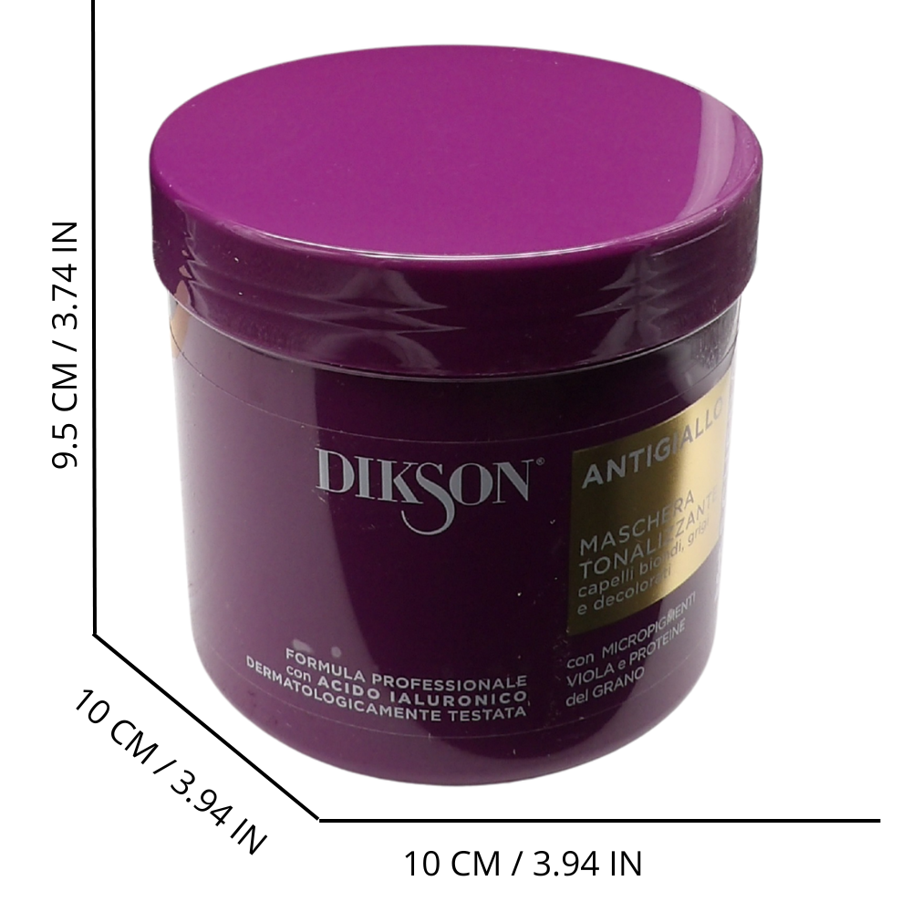 DIKSON Maschera ANTIGIALLO, Tonalizzante, Per Capelli Biondi, Grigi e Decolorati. Con Micropigmenti Viola e Proteine Del Grano. Formula Professionale Con Acido Ialuronico 500ml