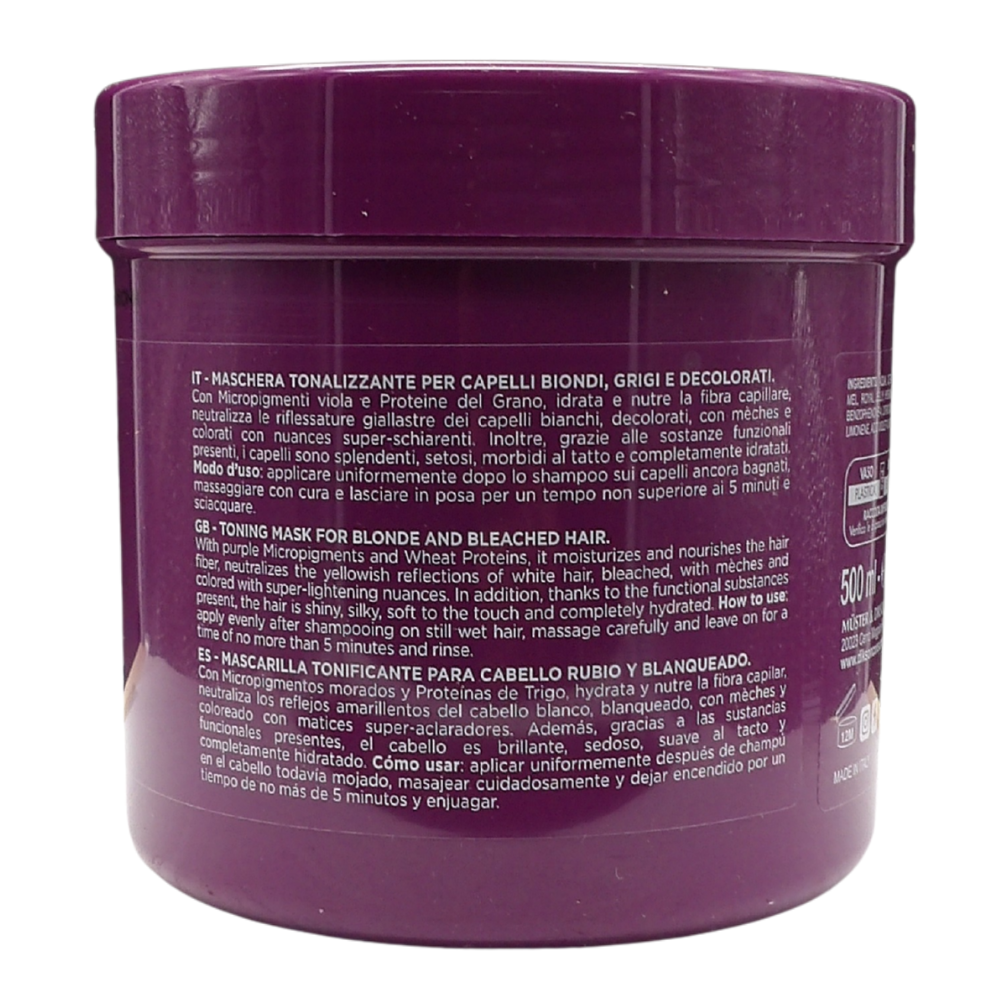 DIKSON Maschera ANTIGIALLO, Tonalizzante, Per Capelli Biondi, Grigi e Decolorati. Con Micropigmenti Viola e Proteine Del Grano. Formula Professionale Con Acido Ialuronico 500ml