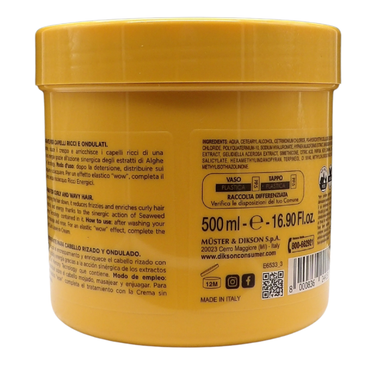 DIKSON Maschera Ricci Energici ad azione anticrespo 500 ml è un trattamento specifico progettato per idratare, donare elasticità e definire i capelli ricci e mossi, riducendo l'effetto crespo