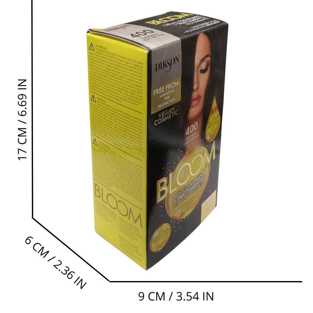 DIKSON Crema Colorante Per Capelli Con Trattamento Rigenerante BLOOM 400 CASTANO, Con Mix Di Oli Biologici e Cheratina Vegetale, Senza Ammoniaca