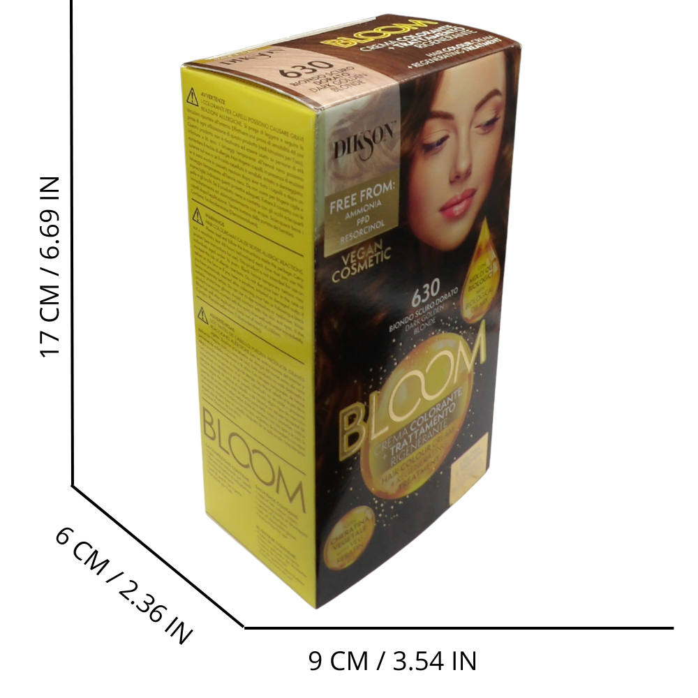 DIKSON Crema Colorante Per Capelli Con Trattamento Rigenerante BLOOM 630 BIONDO SCURO DORATO, Con Mix Di Oli Biologici e Cheratina Vegetale, Senza Ammoniaca