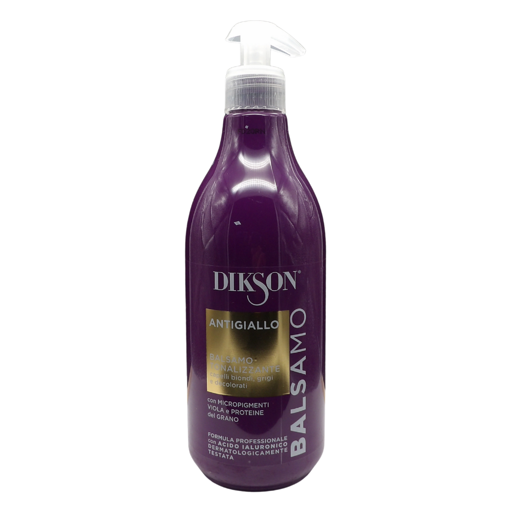 DIKSON Balsamo ANTIGIALLO, Tonalizzante, Per Capelli Biondi, Grigi e Decolorati. Con Micropigmenti Viola e Proteine Del Grano. Formula Professionale Con Acido Ialuronico 500ml