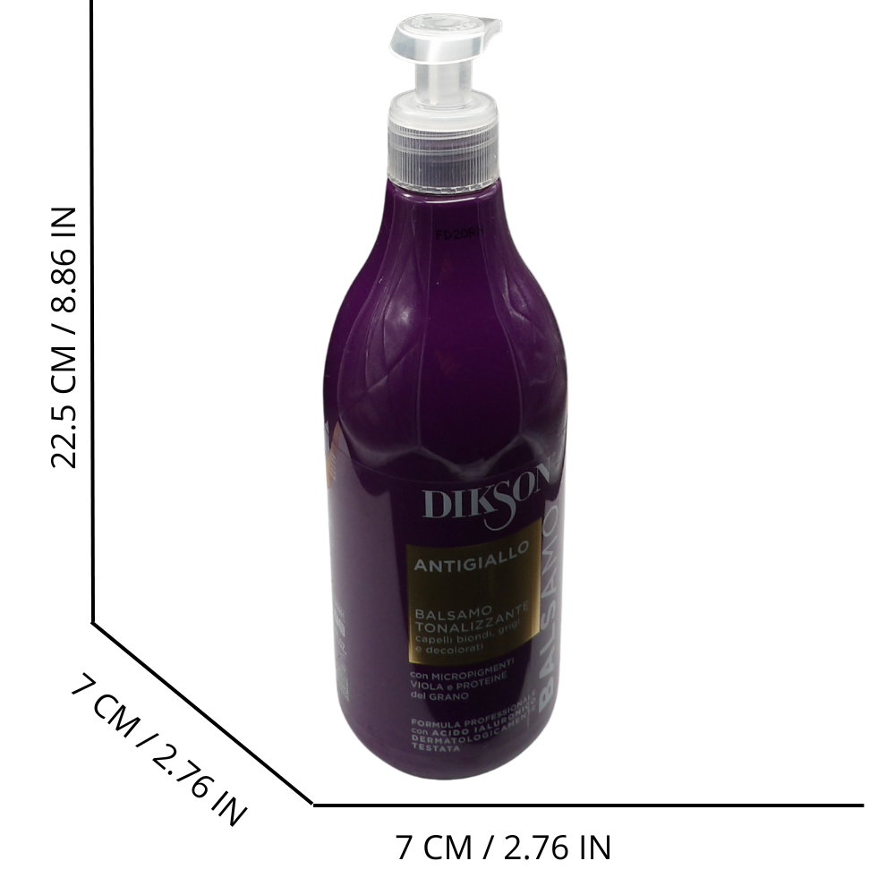 DIKSON Balsamo ANTIGIALLO, Tonalizzante, Per Capelli Biondi, Grigi e Decolorati. Con Micropigmenti Viola e Proteine Del Grano. Formula Professionale Con Acido Ialuronico 500ml