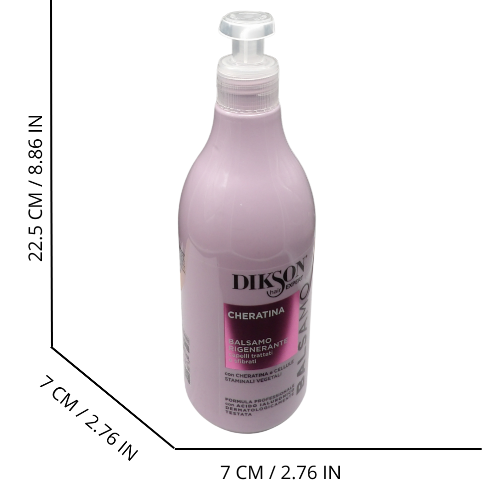 DIKSON Balsamo RIGENERANTE Cheratina, Capelli Trattati e Sfibrati. Con Cheratina e Cellule Staminali Vegetali. Formula Professionale Con acido Ialuronico 500ml