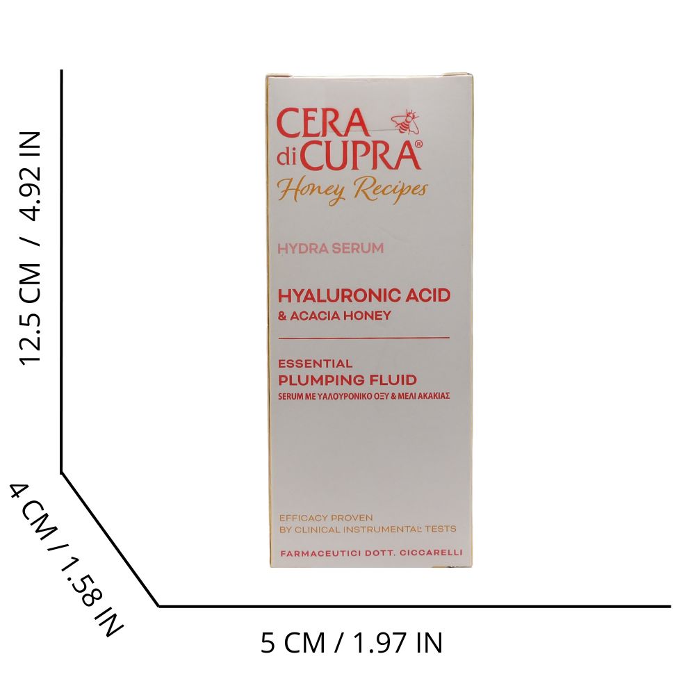 CERA DI CUPRA, Hydra Serum - Siero Acido Ialuronico e Miele di Acacia, Rimpolpa e Risveglia nell'Immediato la Luminosità del Viso, Dermatologicamente Testato, 30 ml