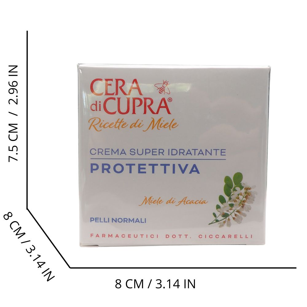 CERA DI CUPRA, Crema Super Idratante PROTETTIVA, Con Miele Di Acacia, Un Vero Nettare Di Bellezza. Per Pelli Normali 50ml