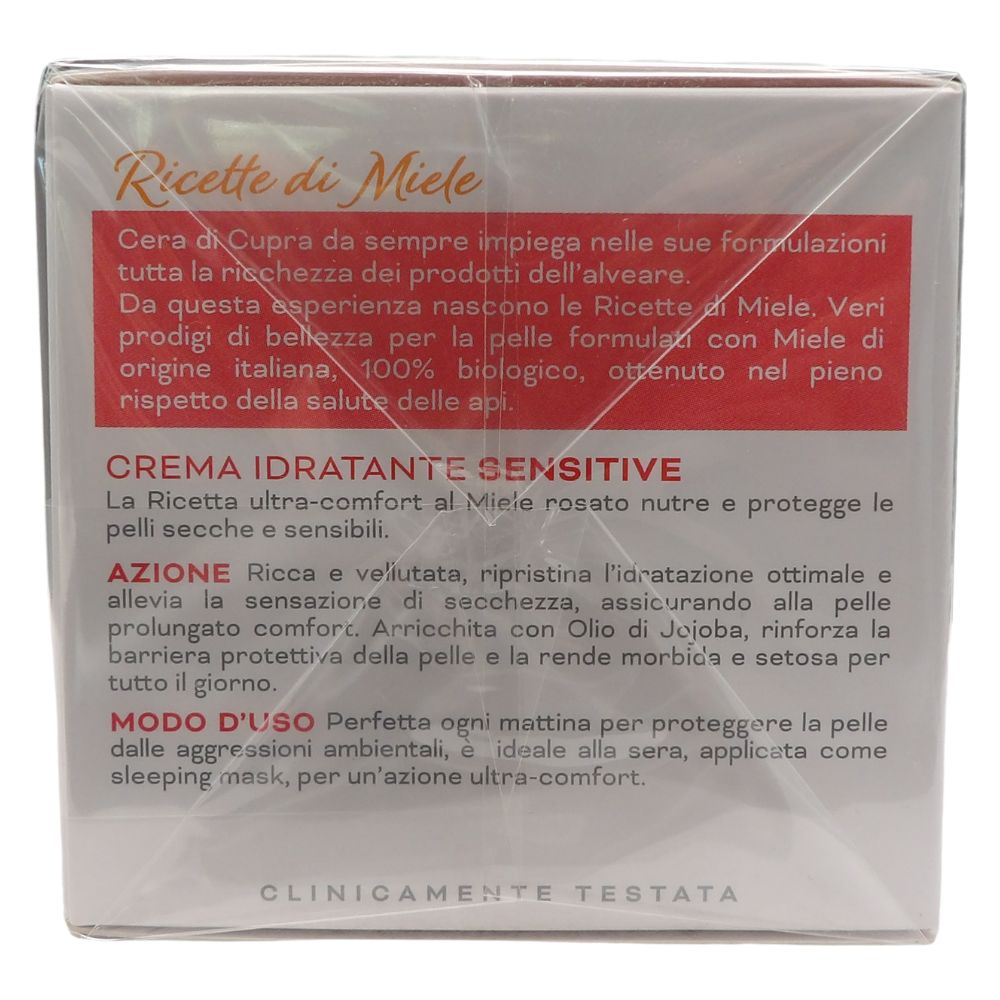 CERA DI CUPRA, Crema Idratante SENSITIVE Per Pelli Secche e Sensibili. Con Miele Rosato Che Lenisce Rossori e Irritazioni 50ml