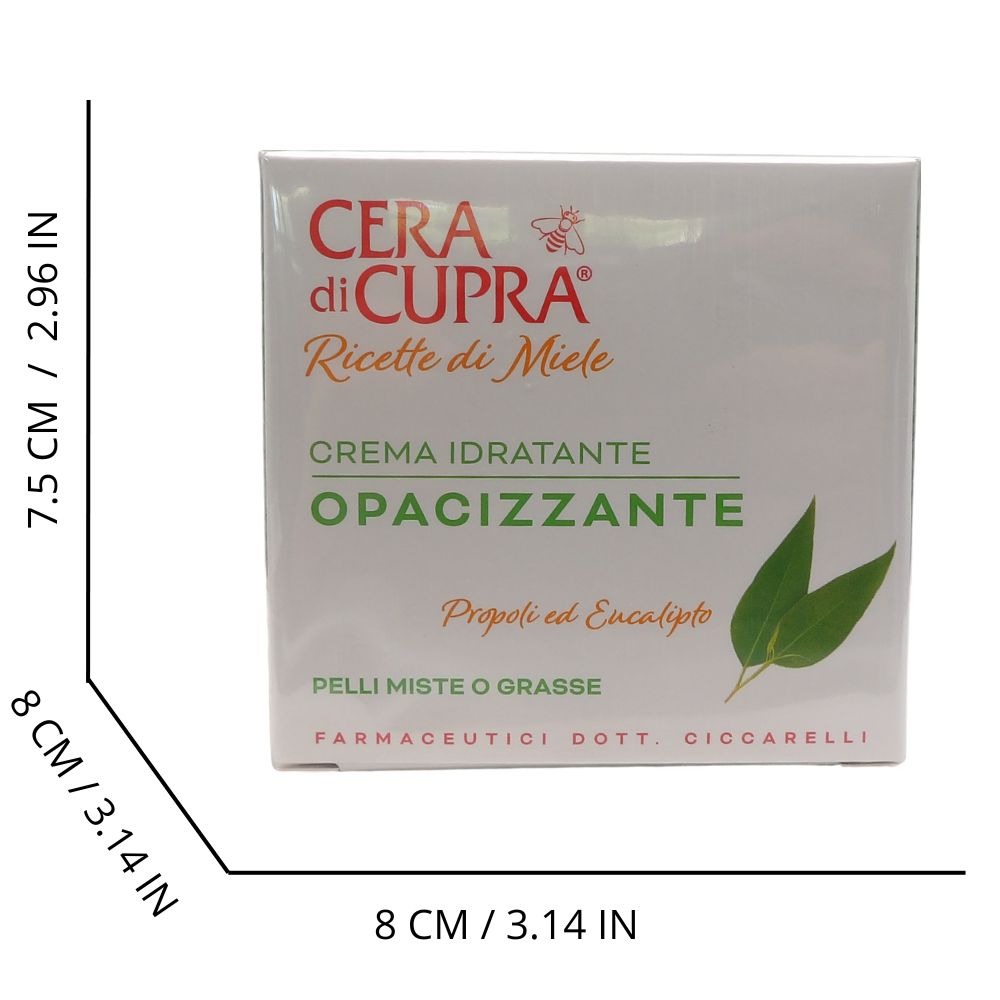 CERA DI CUPRA, Crema Idratante OPACIZZANTE Per Pelli Miste o Grasse. Con Propoli Ed Eucalipto, Note Per Le Proprietà Antibatteriche e Riequilibranti, Idrata e Purifica 50ml