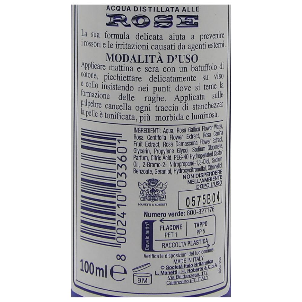 Tonico Rinfrescante Acqua Distillata Alle Rose, La Sua Formula Aiuta a Prevenire i Rossori e Le Irritazioni Causati Da Agenti Esterni 100ml