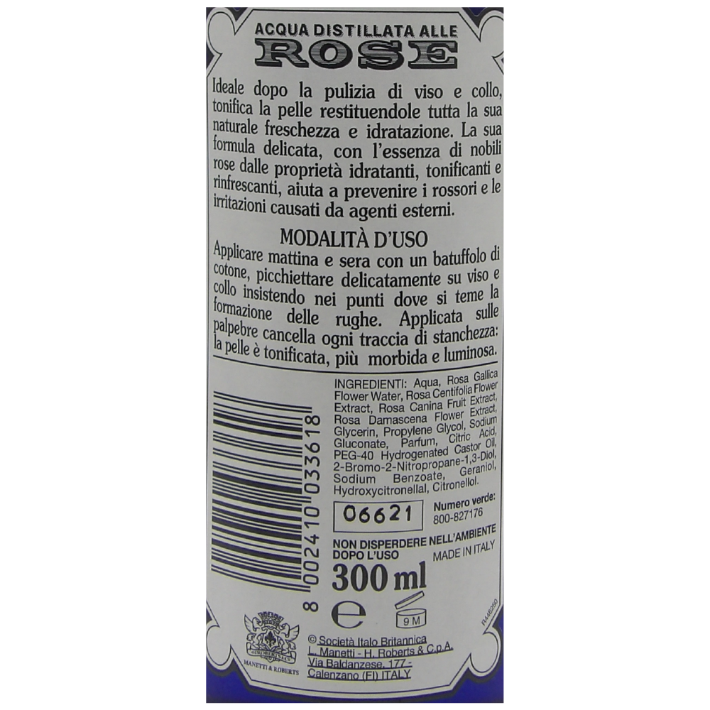 Acqua alle Rose, Tonico Viso con Acqua Distillata Alle Rose - Formula Rinfrescante con Proprietà Idratanti e Tonificanti, Rende la Pelle Giovane ed Elastica - Flacone da 300 ml