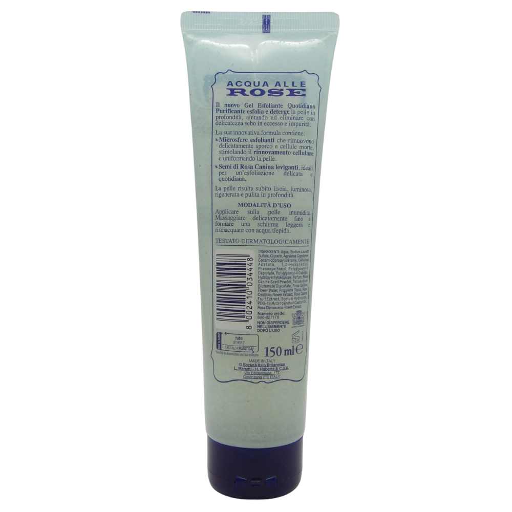 Acqua alle Rose Gel Esfoliante Quotidiano Purificante, Scrub Viso Delicato Con Ingredienti Naturali, Deterge, Esfolia E Purifica, Per Una Pelle Liscia E Luminosa, 150 ml