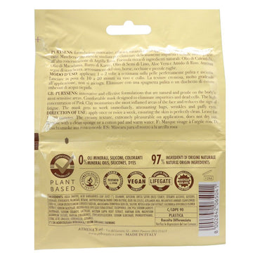L'ERBORISTICA di Athena's, Maschera In Crema Viso PURYSENS Per Pelli Miste e Impure, Purificante e Riequilibrante. All'Argilla Rosa, Confezione Da 2 Dosi x 10ml