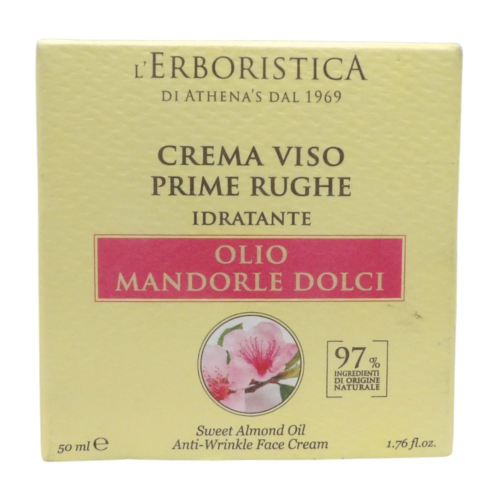 L'ERBORISTICA di Athena's, Crema Viso, Prime Rughe, Idratante. Olio di Mandorle Dolci. 97% Ingredienti di Origine Naturale 50ml