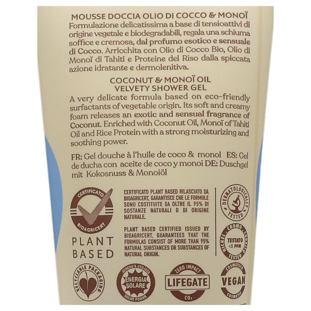 L'ERBORISTICA Athena's, Mousse Doccia, Vellutante e Idratante. Olio di Cocco 97% origine naturale 200ml