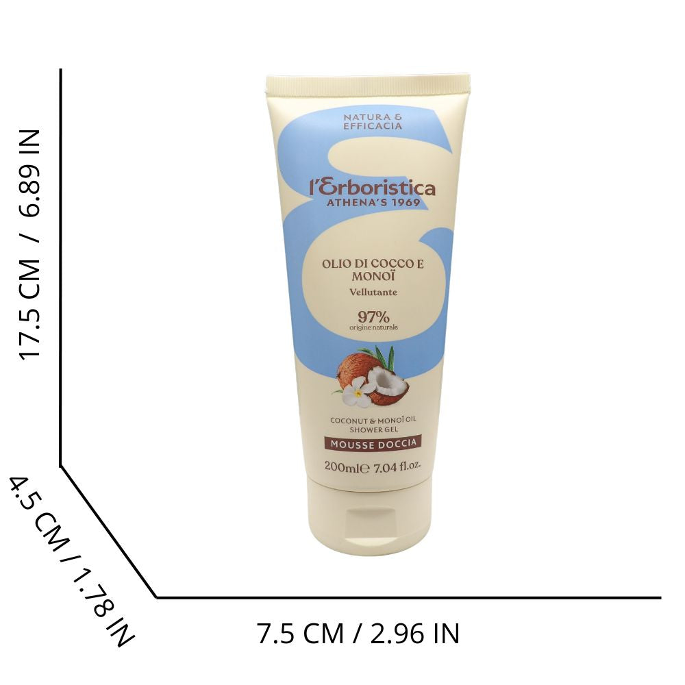 L'ERBORISTICA Athena's, Mousse Doccia, Vellutante e Idratante. Olio di Cocco 97% origine naturale 200ml