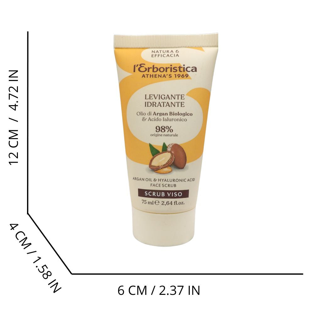 L'ERBORISTICA Athena's, Scrub Viso LEVIGANTE IDRATANTE Con Olio Di Argan Biologico e Acido Ialuronico. Il 98% Degli Ingredienti Sono Di Origine Naturale, 0% Olii Minerali, Siliconi e Coloranti 75ml