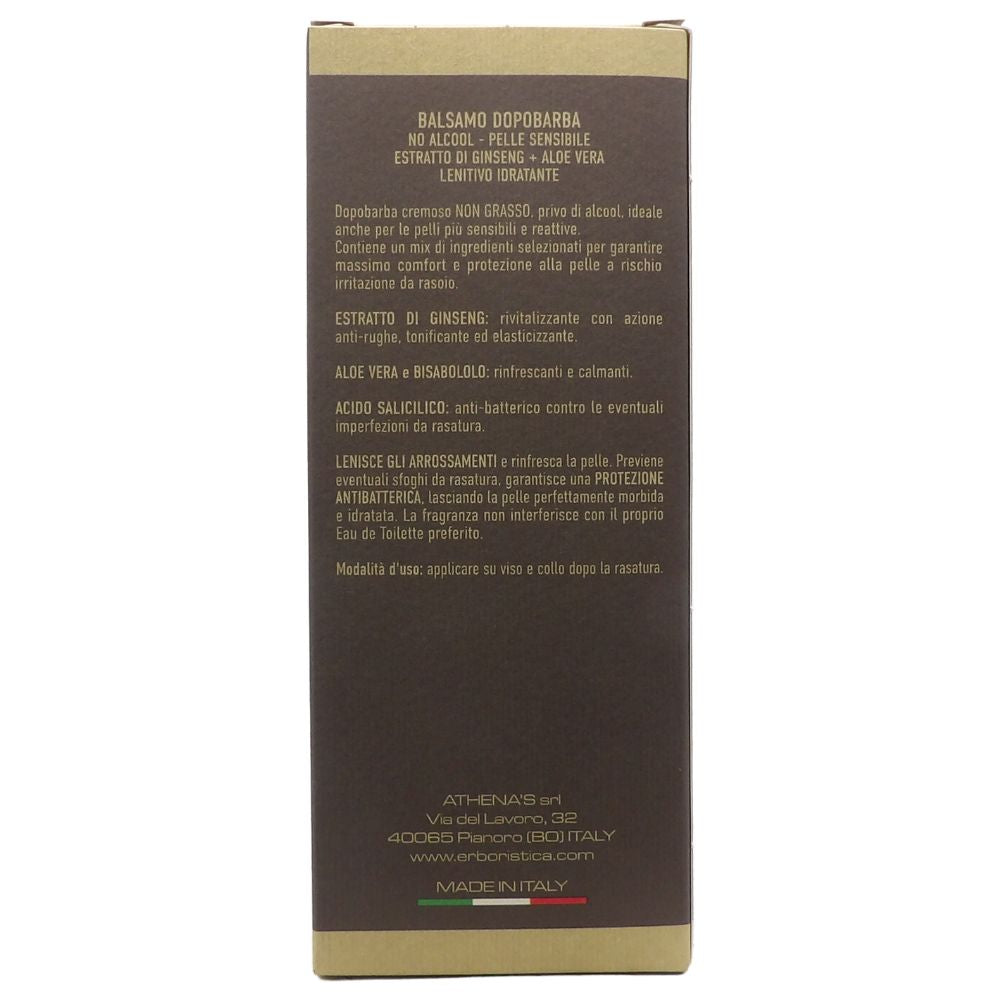 L'Erboristica Athena's - Dopobarba Uomo Lenitivo e Idratante - Balsamo Dopobarba Senza Alcool per Pelle Sensibile - con Estratto di Ginseng e Aloe Vera - 100 ml