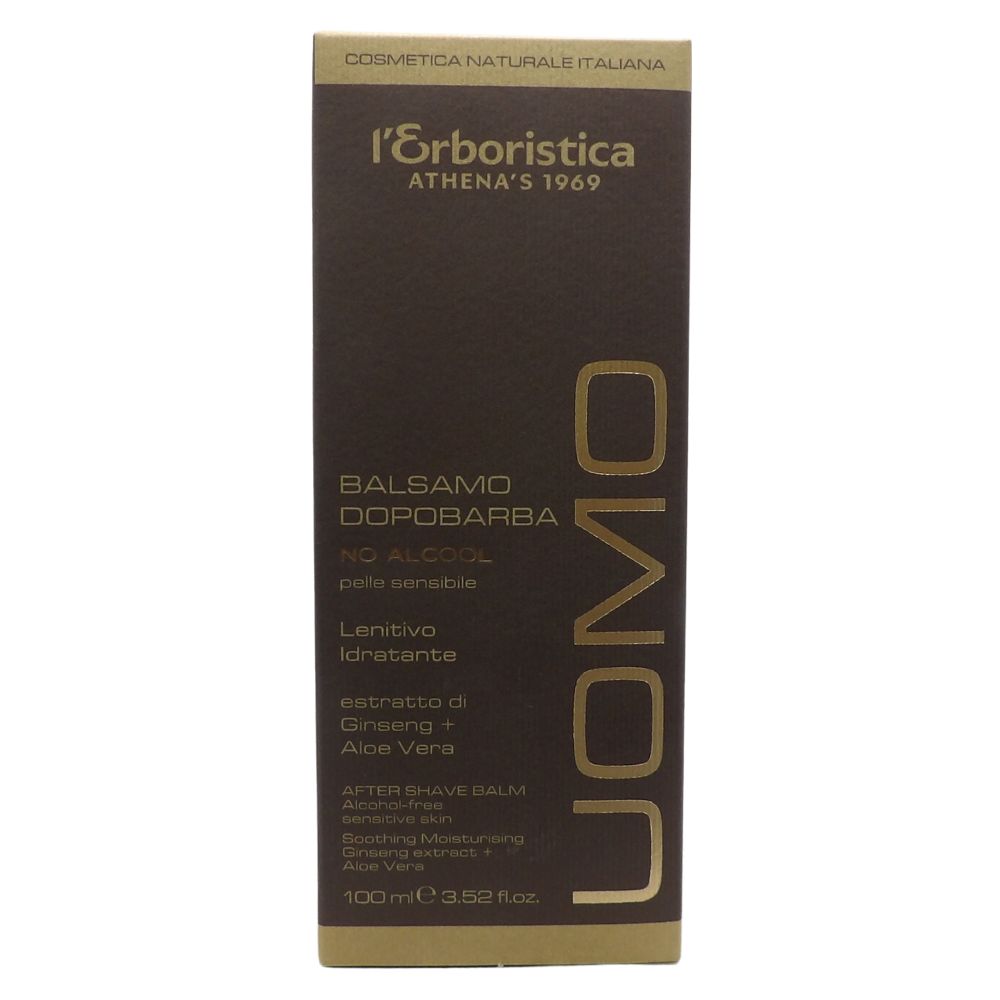 L'Erboristica Athena's - Dopobarba Uomo Lenitivo e Idratante - Balsamo Dopobarba Senza Alcool per Pelle Sensibile - con Estratto di Ginseng e Aloe Vera - 100 ml