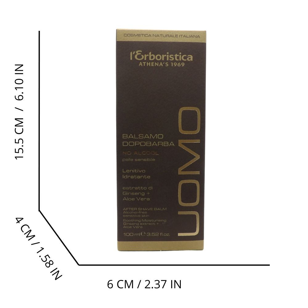 L'Erboristica Athena's - Dopobarba Uomo Lenitivo e Idratante - Balsamo Dopobarba Senza Alcool per Pelle Sensibile - con Estratto di Ginseng e Aloe Vera - 100 ml